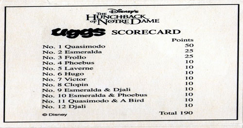 Disney > Hunchback of Notre Dame Uggs Box & Scorecard scorecard.