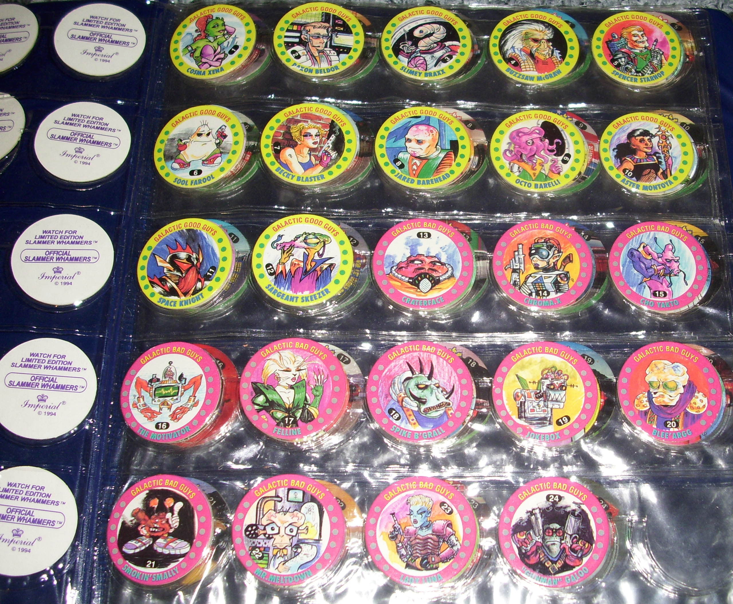 AWESOME 10 POGS//MILKCAPS GLOW CAPS 1993 COMPLETE SET OF